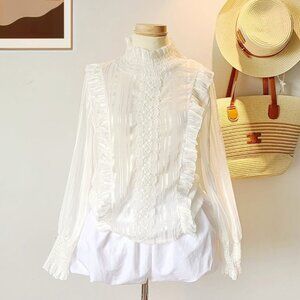 Romantic Lace Ruffle Detail Victorian Blouse
